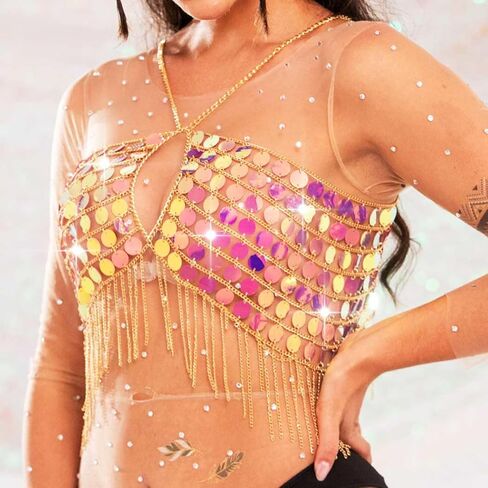 Aukmla requin Bra Bra Body Stain Top Halter Crops Tops Beach Bikini Chest Chains Jewelry Body Jewelry for Women in Saudi Arabia