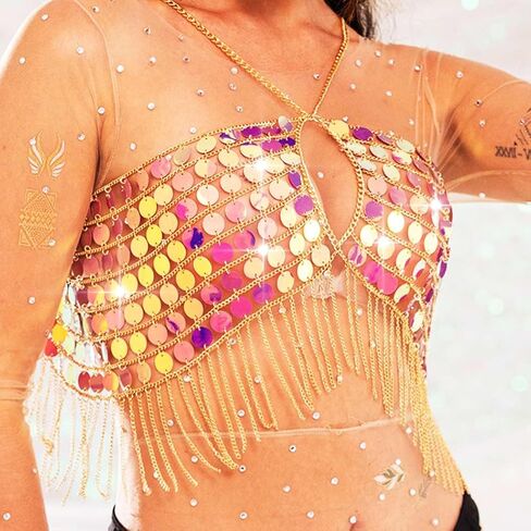 Aukmla requin Bra Bra Body Stain Top Halter Crops Tops Beach Bikini Chest Chains Jewelry Body Jewelry for Women in Saudi Arabia