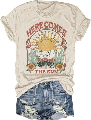 Women's Boho Floral T Shirt Summer Casual Art Nouveau Wildflowers Vintage Flowers Nature Graphic Tees Tops in Saudi Arabia