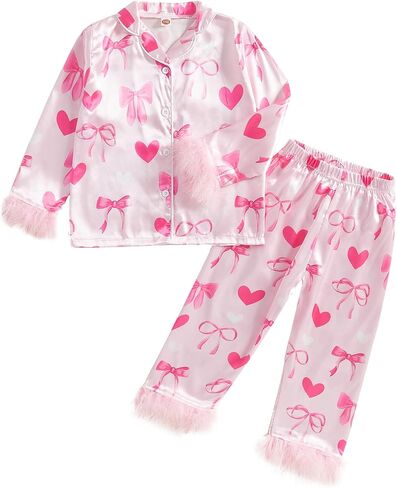 Kuriozud Toddler Kids Girl Easter Satin Silk Pajamas Little Girl Long Sleeve 2 قطعة Pajama Set Summer Lightgown PJS in Saudi Arabia