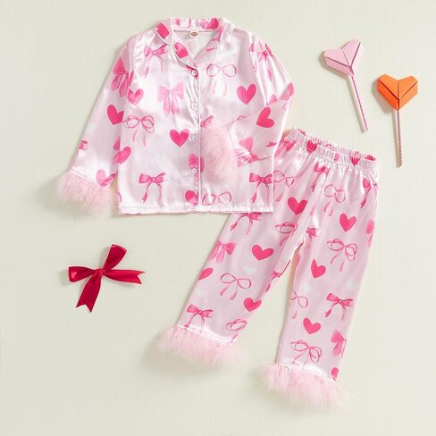 Kuriozud Toddler Kids Girl Easter Satin Silk Pajamas Little Girl Long Sleeve 2 قطعة Pajama Set Summer Lightgown PJS in Saudi Arabia
