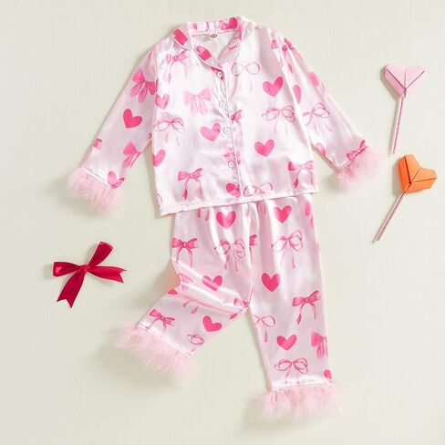 Kuriozud Toddler Kids Girl Easter Satin Silk Pajamas Little Girl Long Sleeve 2 قطعة Pajama Set Summer Lightgown PJS in Saudi Arabia