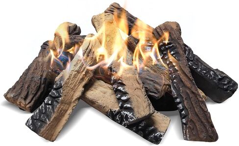 Skypatio Gas Fireplace Logs Set, 9 PCS Ceramic Wood Logs for Indoor or Outdoor Fireplace, Fire Pit Decor, Lightweight & Portable in Saudi Arabia