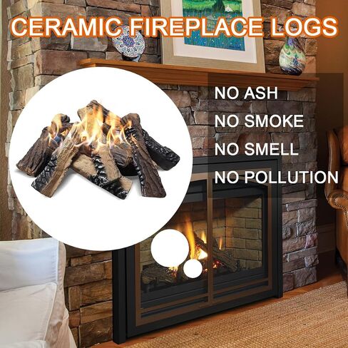 Skypatio Gas Fireplace Logs Set, 9 PCS Ceramic Wood Logs for Indoor or Outdoor Fireplace, Fire Pit Decor, Lightweight & Portable in Saudi Arabia