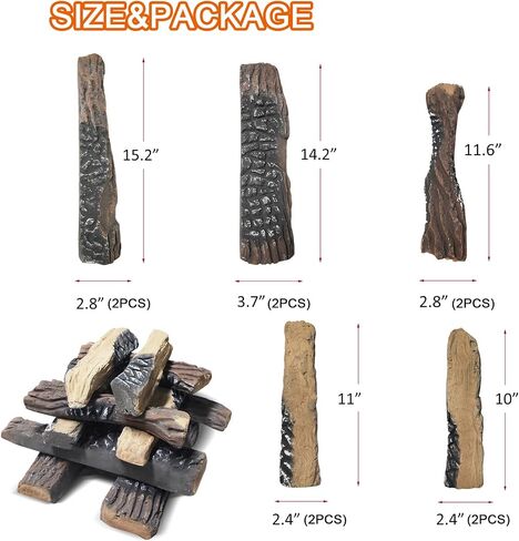Skypatio Gas Fireplace Logs Set, 9 PCS Ceramic Wood Logs for Indoor or Outdoor Fireplace, Fire Pit Decor, Lightweight & Portable in Saudi Arabia