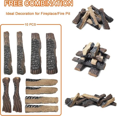 Skypatio Gas Fireplace Logs Set, 9 PCS Ceramic Wood Logs for Indoor or Outdoor Fireplace, Fire Pit Decor, Lightweight & Portable in Saudi Arabia