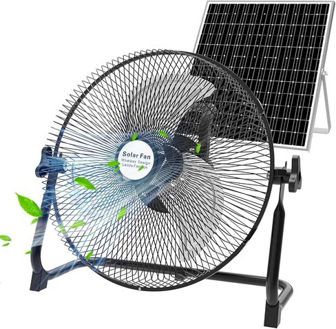 deaunbr Solar Panel Powered Fan,12000mAh Battery Powered Fan,12 Inch Wireless Rechargeable Fan with Solar Panel Powered and AC Charger Dual Input for Garage,Fishing,Camping,Travel,Outdoors in Kuwait
