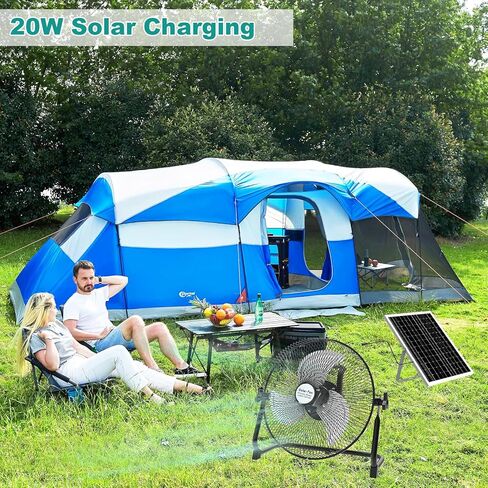 deaunbr Solar Panel Powered Fan,12000mAh Battery Powered Fan,12 Inch Wireless Rechargeable Fan with Solar Panel Powered and AC Charger Dual Input for Garage,Fishing,Camping,Travel,Outdoors in Kuwait