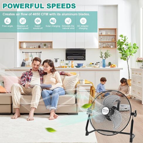 deaunbr Solar Panel Powered Fan,12000mAh Battery Powered Fan,12 Inch Wireless Rechargeable Fan with Solar Panel Powered and AC Charger Dual Input for Garage,Fishing,Camping,Travel,Outdoors in Kuwait