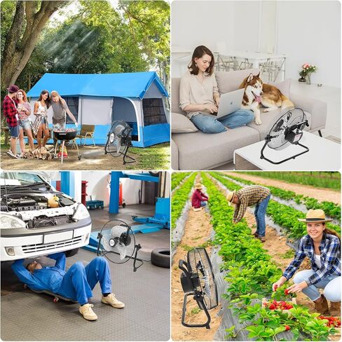 deaunbr Solar Panel Powered Fan,12000mAh Battery Powered Fan,12 Inch Wireless Rechargeable Fan with Solar Panel Powered and AC Charger Dual Input for Garage,Fishing,Camping,Travel,Outdoors in Kuwait