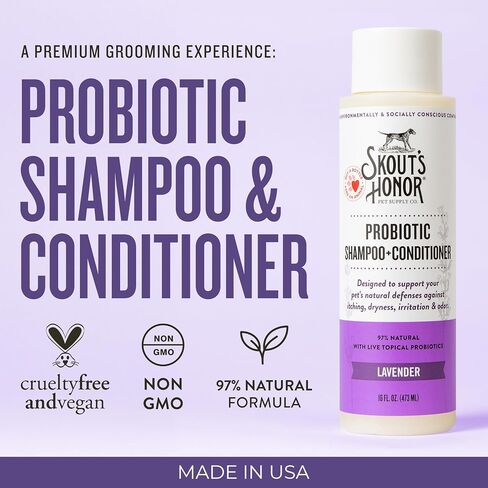 SKOUT'S HONOR: Probiotic Pet Shampoo & Conditioner - 2-in-1 with Avocado Oil - Cleans and Conditions Fur, Supports Pet’s Natural Defenses, PH-Balanced, Sulfate-Free - Lavender - 16 oz. in Saudi Arabia
