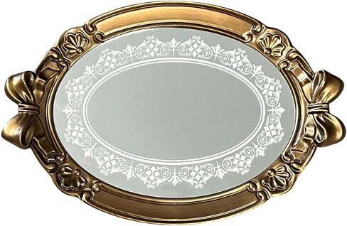 Zosenley Polyresin Bowknot Entique Emboss Trans Trans ، منظم المكياج ، منظم المجوهرات ، صينية تقديم ، 16 * 11 بوصة (الذهب الوردي) in Kuwait