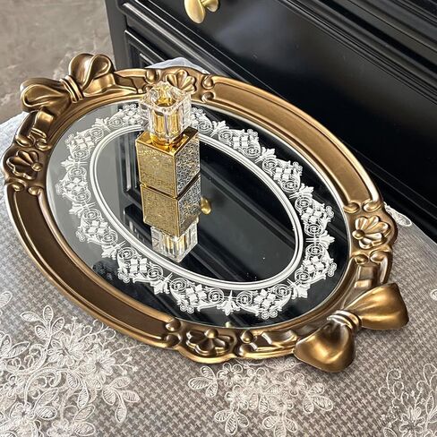 Zosenley Polyresin Bowknot Entique Emboss Trans Trans ، منظم المكياج ، منظم المجوهرات ، صينية تقديم ، 16 * 11 بوصة (الذهب الوردي) in Kuwait