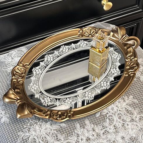 Zosenley Polyresin Bowknot Entique Emboss Trans Trans ، منظم المكياج ، منظم المجوهرات ، صينية تقديم ، 16 * 11 بوصة (الذهب الوردي) in Kuwait