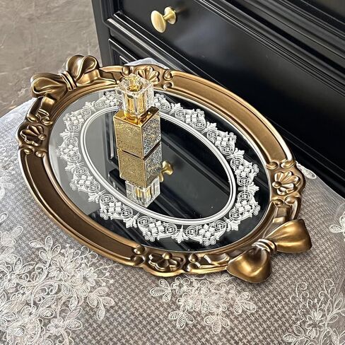 Zosenley Polyresin Bowknot Entique Emboss Trans Trans ، منظم المكياج ، منظم المجوهرات ، صينية تقديم ، 16 * 11 بوصة (الذهب الوردي) in Kuwait