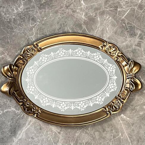 Zosenley Polyresin Bowknot Entique Emboss Trans Trans ، منظم المكياج ، منظم المجوهرات ، صينية تقديم ، 16 * 11 بوصة (الذهب الوردي) in Kuwait