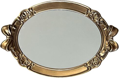 Zosenley Polyresin Bowknot Antique Emboss Decorative Mirror Tray, Makeup Organizer, Jewelry Organizer, Serving Tray, 16 * 11 Inch (Rose Gold) in Saudi Arabia