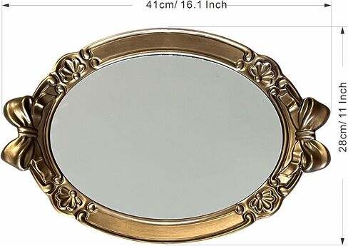 Zosenley Polyresin Bowknot Antique Emboss Decorative Mirror Tray, Makeup Organizer, Jewelry Organizer, Serving Tray, 16 * 11 Inch (Rose Gold) in Saudi Arabia