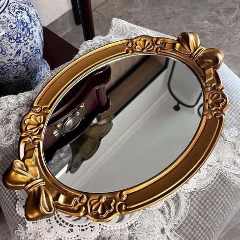Zosenley Polyresin Bowknot Antique Emboss Decorative Mirror Tray, Makeup Organizer, Jewelry Organizer, Serving Tray, 16 * 11 Inch (Rose Gold) in Saudi Arabia