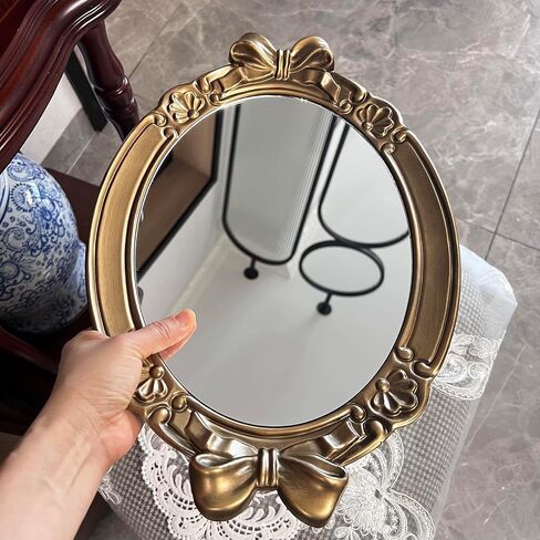 Zosenley Polyresin Bowknot Antique Emboss Decorative Mirror Tray, Makeup Organizer, Jewelry Organizer, Serving Tray, 16 * 11 Inch (Rose Gold) in Saudi Arabia