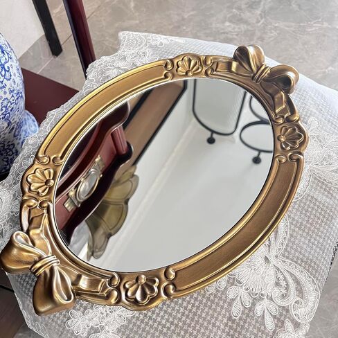 Zosenley Polyresin Bowknot Antique Emboss Decorative Mirror Tray, Makeup Organizer, Jewelry Organizer, Serving Tray, 16 * 11 Inch (Rose Gold) in Saudi Arabia