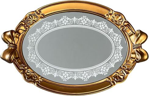 Zosenley Polyresin Bowknot Antique Emboss Decorative Mirror Tray, Makeup Organizer, Jewelry Organizer, Serving Tray, 16 * 11 Inch (Rose Gold) in Saudi Arabia