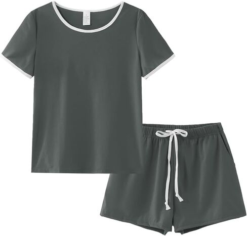 شورتات نساء Ventelan Pajama وضعت الأكمام القصير ملابس نايت بيرز مع جيب ، S-XXL in Kuwait