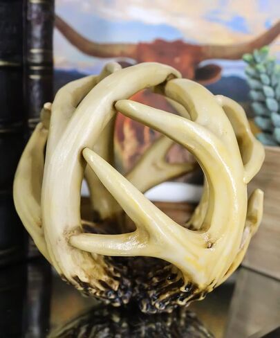 Ebros Gift Wildlife Rustic Buck Elk Deer Stag Entwined Antlers Orb Potpourri Decorative Ball Home Accent Sphere Figurine Paper Weight Mantelpiece Shelves Table Cabin Lodge Decor (1) in Saudi Arabia