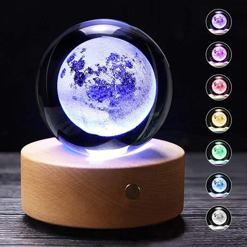 Moon Crystal Ball Stand(3.15inch), 3D Crystal Ball with Led Light, K9 Clear Crystal Ball for Home Decoration in Saudi Arabia