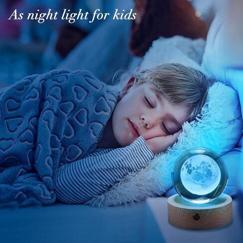 Moon Crystal Ball Stand(3.15inch), 3D Crystal Ball with Led Light, K9 Clear Crystal Ball for Home Decoration in Saudi Arabia