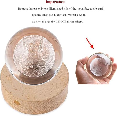 Moon Crystal Ball Stand(3.15inch), 3D Crystal Ball with Led Light, K9 Clear Crystal Ball for Home Decoration in Saudi Arabia