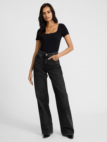 EXPRESS Body Contour Cotton Short Sleeve Square Neck Bodysuit in Kuwait