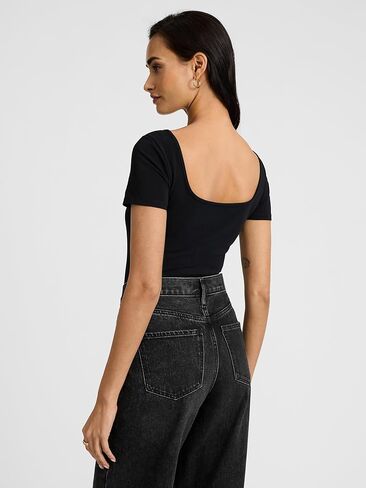 EXPRESS Body Contour Cotton Short Sleeve Square Neck Bodysuit in Kuwait