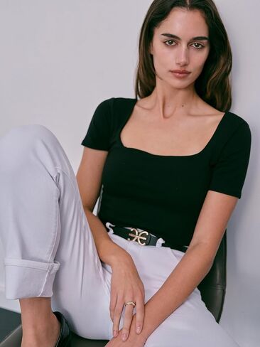 EXPRESS Body Contour Cotton Short Sleeve Square Neck Bodysuit in Kuwait