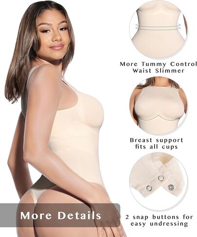 FeelinGirl Bodysuits Shaperwar for Women Tummy Control Thong Body Shapers Seamless High Neck Racerback Tank Tops with Snap in Kuwait