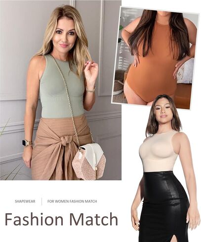FeelinGirl Bodysuits Shaperwar for Women Tummy Control Thong Body Shapers Seamless High Neck Racerback Tank Tops with Snap in Kuwait