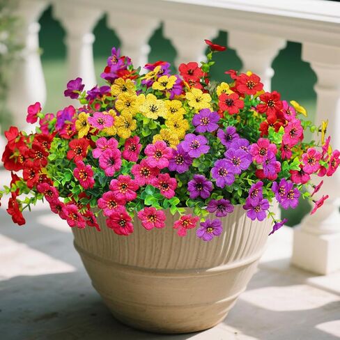 Artificial Flowers for Outdoors, Fake Faux Plants Outside Realistic Spring Summer Decor, UV Resistant Silk Flowers for Home Porch Garden (12, Mix 6color) in Saudi Arabia