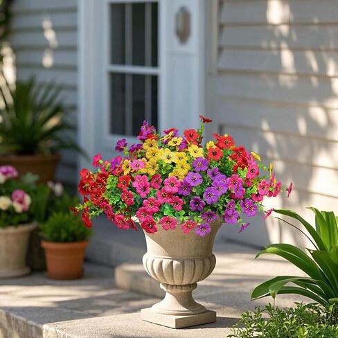 Artificial Flowers for Outdoors, Fake Faux Plants Outside Realistic Spring Summer Decor, UV Resistant Silk Flowers for Home Porch Garden (12, Mix 6color) in Saudi Arabia