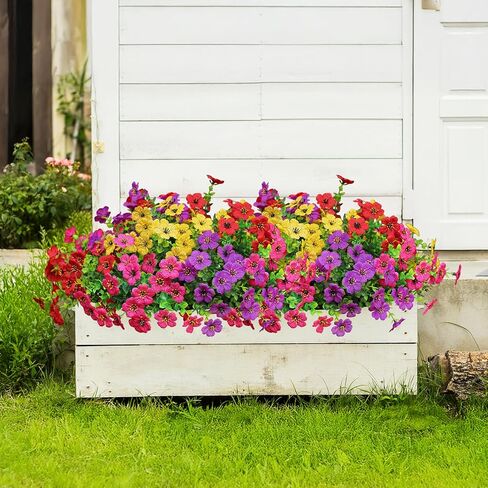 Artificial Flowers for Outdoors, Fake Faux Plants Outside Realistic Spring Summer Decor, UV Resistant Silk Flowers for Home Porch Garden (12, Mix 6color) in Saudi Arabia