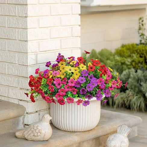 Artificial Flowers for Outdoors, Fake Faux Plants Outside Realistic Spring Summer Decor, UV Resistant Silk Flowers for Home Porch Garden (12, Mix 6color) in Saudi Arabia