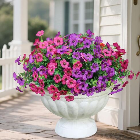 Artificial Flowers for Outdoors, Fake Faux Plants Outside Realistic Spring Summer Decor, UV Resistant Silk Flowers for Home Porch Garden (12, Mix 6color) in Saudi Arabia