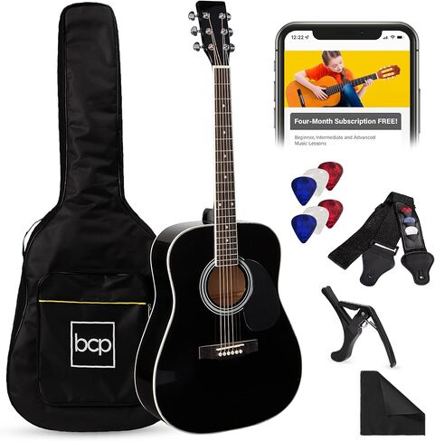 Best Choice Products 41in Full Size Beginner All Wood Acoustic Guitar Starter Set w/Case, Strap, Capo, Strings, Picks, Tuner - Sunburst in Kuwait