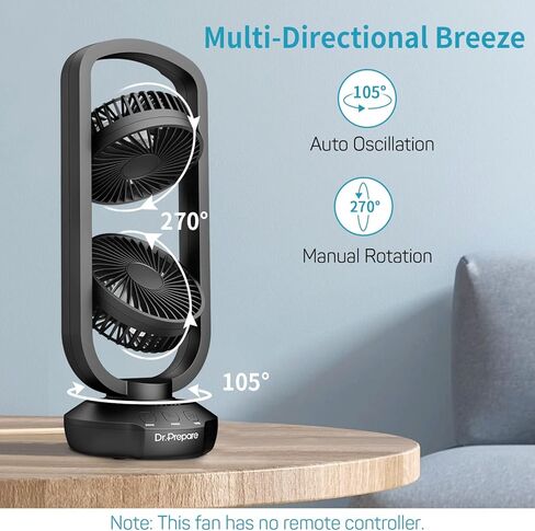 دكتور إعداد مروحة برج مكتبية صغيرة مقاس 15 بوصة تعمل بالبطارية المحمولة مع إمالة 270 درجة، تتأرجح 105 درجة، 3 سرعات، مروحة متأرجحة USB قابلة لإعادة الشحن لغرفة النوم والمكتب والمنزل والتخييم والخارج in Kuwait