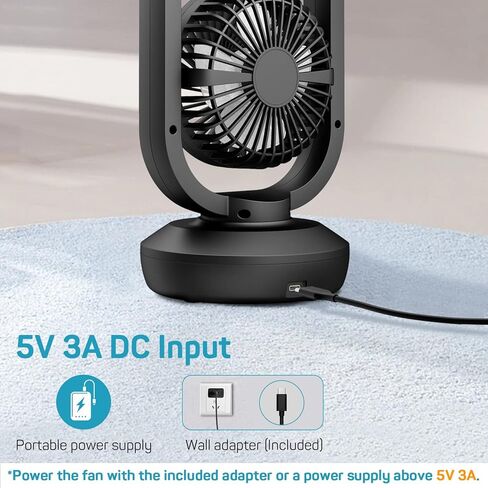 دكتور إعداد مروحة برج مكتبية صغيرة مقاس 15 بوصة تعمل بالبطارية المحمولة مع إمالة 270 درجة، تتأرجح 105 درجة، 3 سرعات، مروحة متأرجحة USB قابلة لإعادة الشحن لغرفة النوم والمكتب والمنزل والتخييم والخارج in Kuwait
