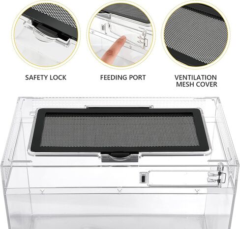 Reptile Terrarium Tank for Traveling, Amphibians Enclosure Starter Kits, Top Sliding Screen Ventilation Habitat Cages, Outdoor Chameleon Lizard Carrier Box with Tweezer, Bowl for Spider, Gecko, Frog in Saudi Arabia