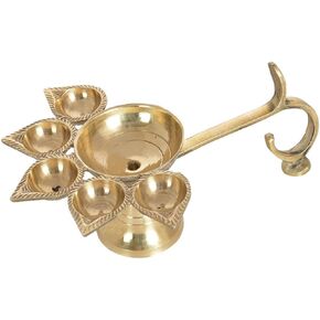 TIED RIBBONS Brass Diya for Puja | 2.4 Inch, Golden | Panchmukhi Deepak Aarti Oil Lamp | Aarti Diya Brass with Handle Akhand Diya for Puja | Panch Aarti for Diwali, Ganesh Chaturhti Decoration