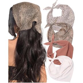 Awaytr 4 PCS Triangle Head Diadbelder for Women Hair Bandanas for Women's Hair Boho Kerchief Beads (White + Curry + Pink Crushed + Black Crushed)