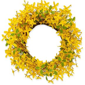 22 Inches Spring Wreath Artificial Spring Wreaths for Front Door Yellow Forsythia Wreath with Eucalyptus Leaves for Springtime Holidays Wall Porch Farmhouse