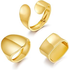 COLOYAN 3PCS Gold Chunky Bangle Bracelets for Women Trendy Wide Hinged Wrist Wrap Cuff Bracelet Set Irregular Open Bangle
