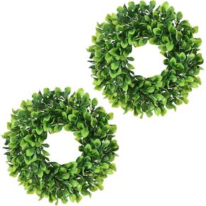 Lvydec 2 Pack Artificial Boxwood Wreath - 11" Mini Green Wreath for Wall, Window, Table Decoration